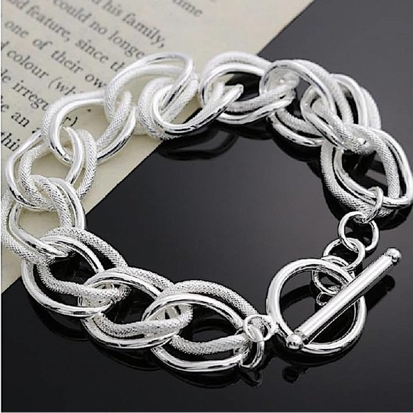 Handcrafted Sterling Silver Bracelet, Unique Chain Link Design Toggle Cl… - Picture 4 of 12